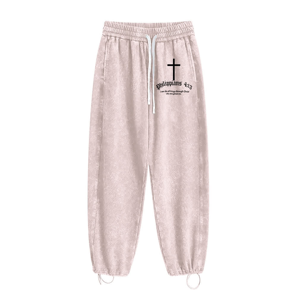 Christianartworkshop Philippians 4:13 Cross Mineral Washed Sweatpants - image 10