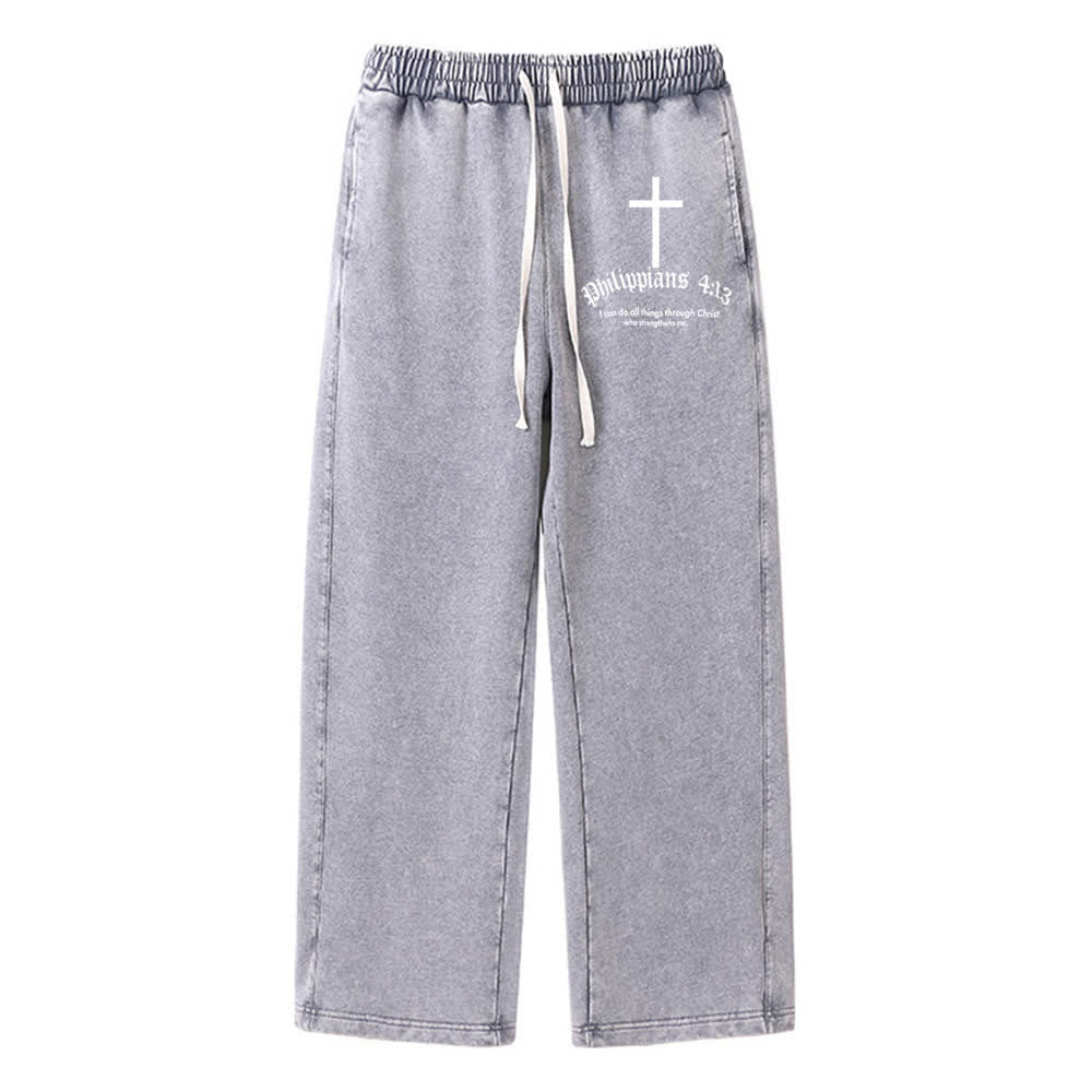 Christianartworkshop Philippians 4:13 Cross Mineral Washed Sweatpants - Grey - 2XL - image 11