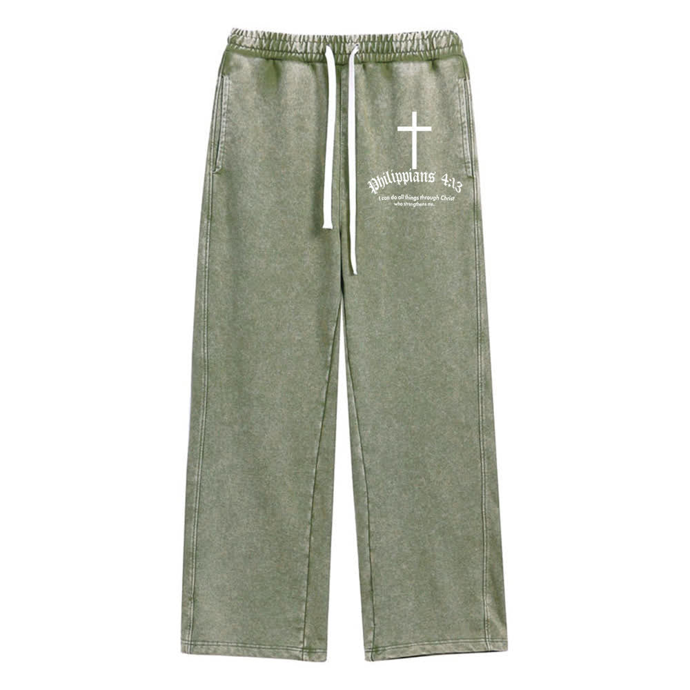 Christianartworkshop Philippians 4:13 Cross Mineral Washed Sweatpants - Army Green - 2XL - image 15