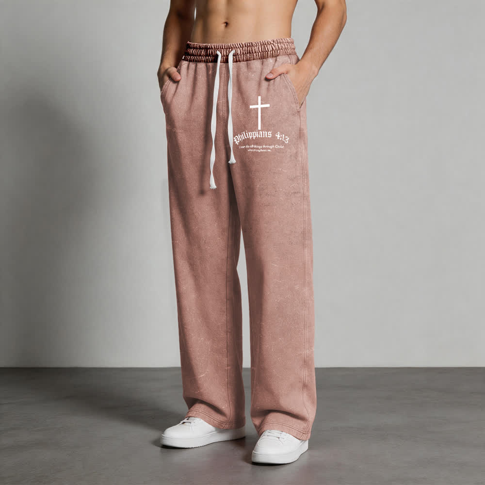 Christianartworkshop Philippians 4:13 Cross Mineral Washed Sweatpants - image 1