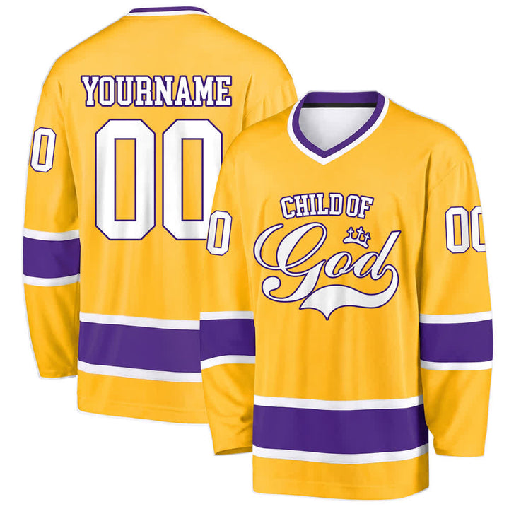 Christianartworkshop Child Of God Print Faith Statement Name & Number Customized Hockey Jersey - Yellow - 5XL - Name & Number Customized - image 10