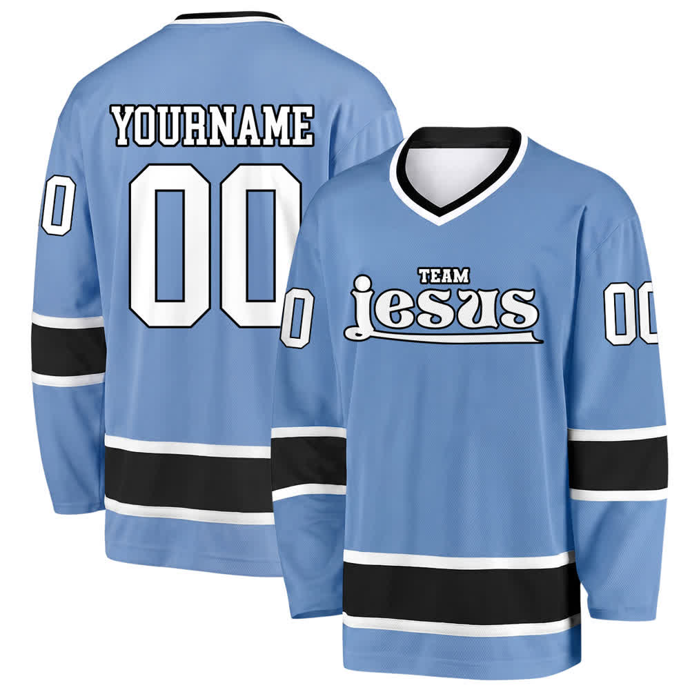 Christianartworkshop Team Jesus Faith Motif Name & Number Customized Hockey Jersey - Sky Blue - 5XL - Name & Number Customized - image 0