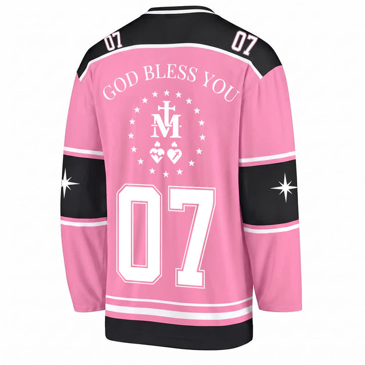 Christianartworkshop Pink Madonna Star Long Sleeve Hockey Jersey - image 2