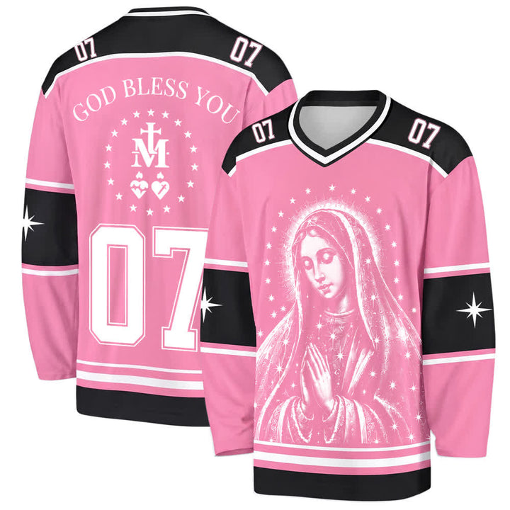 Christianartworkshop Pink Madonna Star Long Sleeve Hockey Jersey - 5XL - image 0