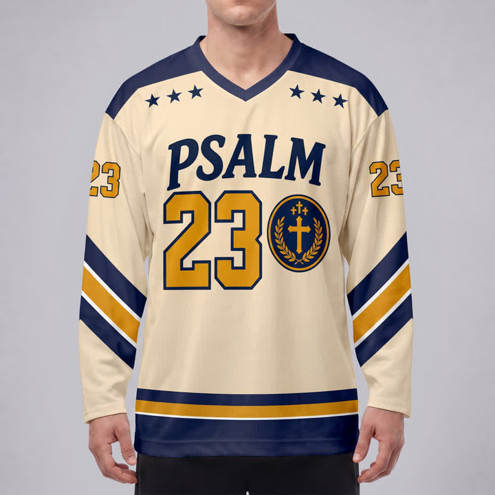 Christianartworkshop Psalm 23 Shepherd Verse Navy Gold Hockey Jersey - image 3