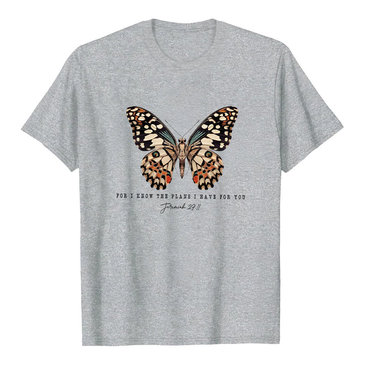 Christianartworkshop Modern Style Quote Butterfly Jeremiah 29:11 Short Sleeve T-shirt - Grey - 2XL - image 15