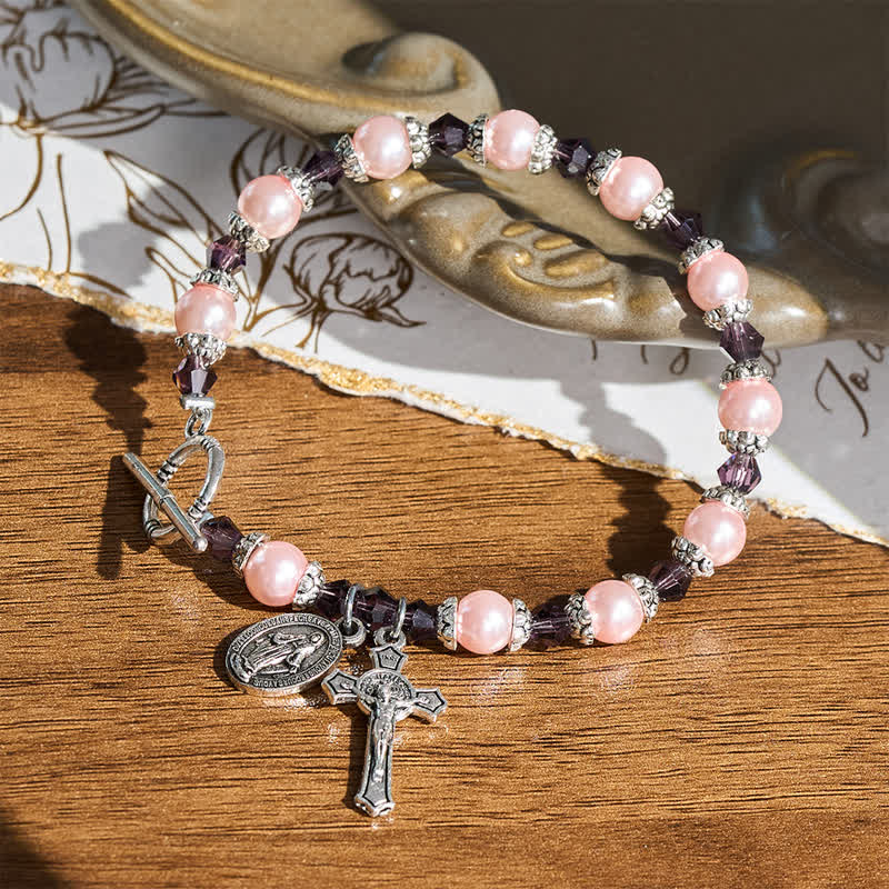 Christianartworkshop Toggle‑Clasp Bracelet With Our Lady Medal & Crucifix: Token of Peaceful Solace - image 1
