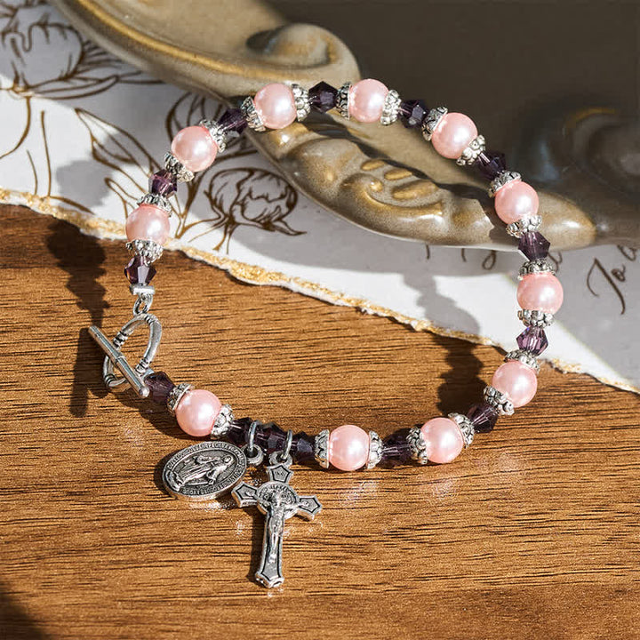 Christianartworkshop Toggle‑Clasp Bracelet With Our Lady Medal & Crucifix: Token of Peaceful Solace - image 1