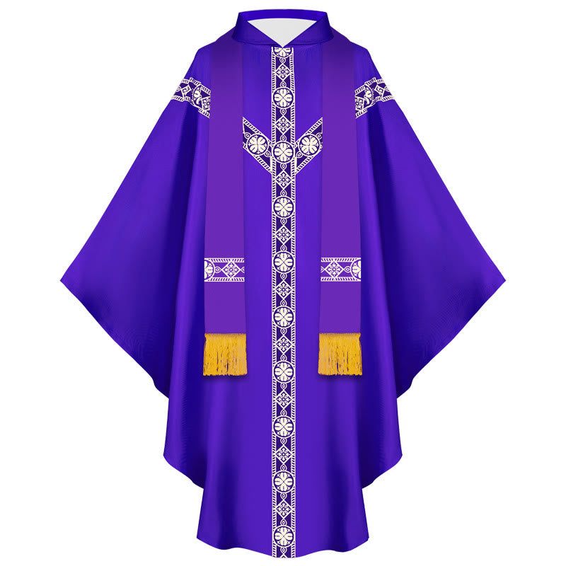 Christianartworkshop Medieval Cloak Clergy Robe with Golden Religious Patterns - Purple - One Size Fits All (Length 130cm) - image 2