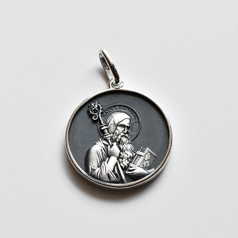 Christianartworkshop High‑Relief St. Benedict Portrait Medal Necklace: Sign Of Divine Fortification - Metallic - 0.83''*0.83''(2.1cm*2.1cm) - image 0