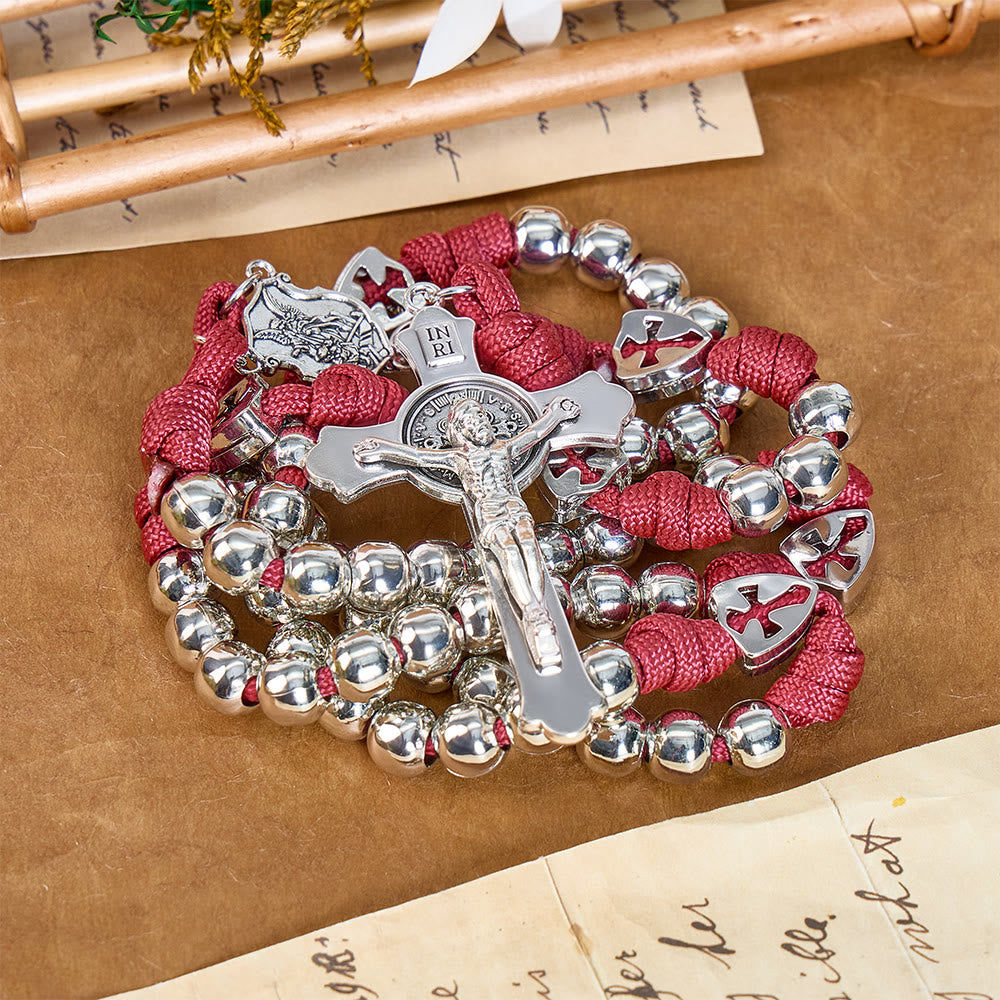 Christianartworkshop Sturdy Paracord Rosary With Sculpted Crucifix: Totem Of Abiding Divine Fortification - Red - image 0