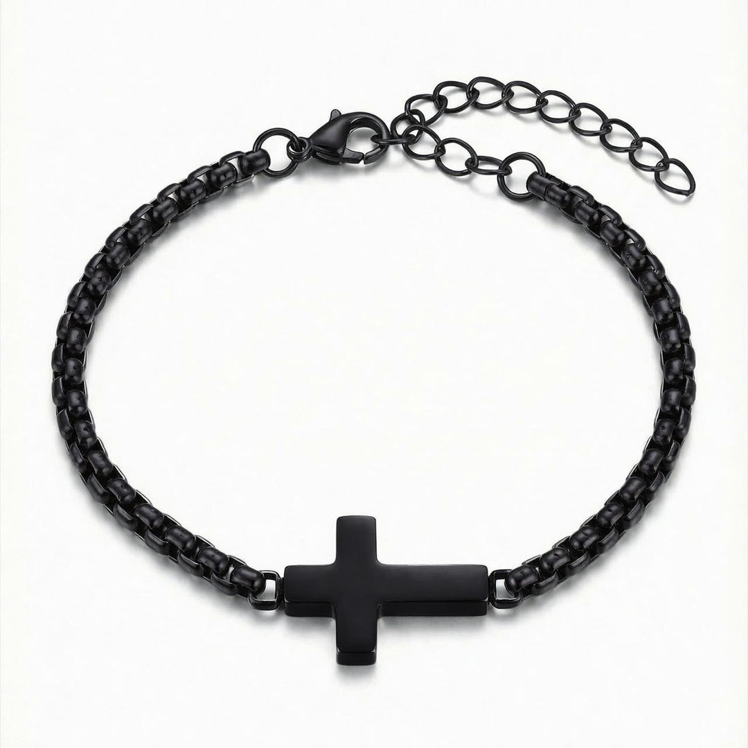 Christianartworkshop Sleek Polished Cross Chain Bracelet: Sign Of Abiding Heavenly Guardianship - Black - image 5