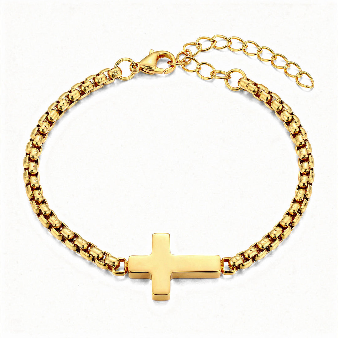 Christianartworkshop Sleek Polished Cross Chain Bracelet: Sign Of Abiding Heavenly Guardianship - Golden - image 4