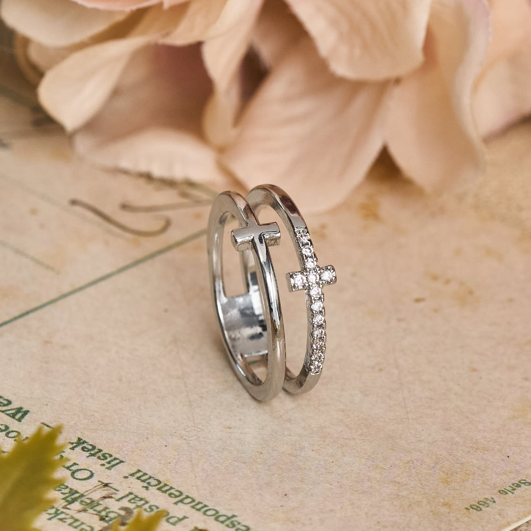 Christianartworkshop Elegant Dual Band Cross Finger Ring: Symbol Of Calm Everlasting Grace - image 6