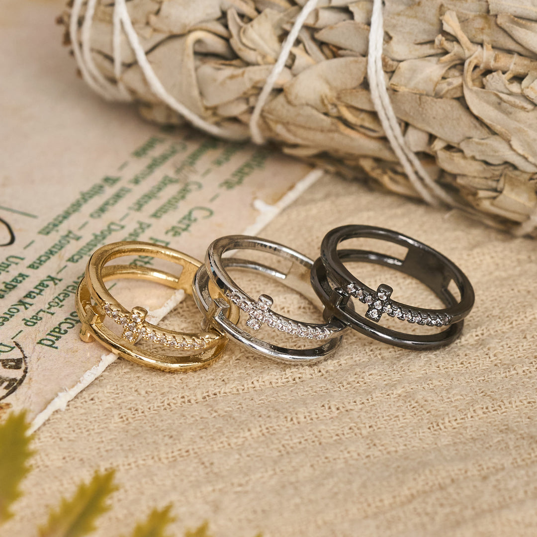 Christianartworkshop Elegant Dual Band Cross Finger Ring: Symbol Of Calm Everlasting Grace - image 1