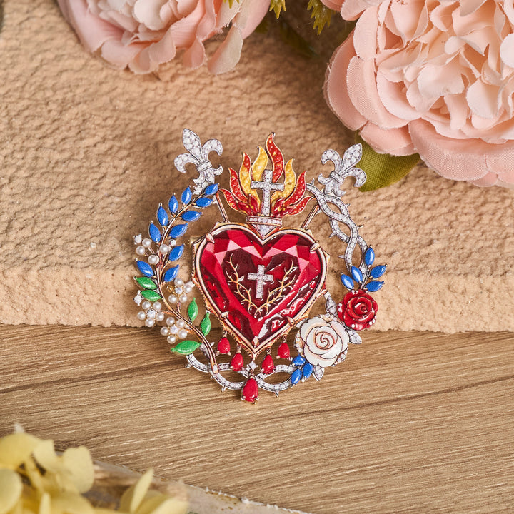 Christianartworkshop Detailed Zinc Alloy Holy Figure Brooch: Symbol Of Calm Everlasting Grace - Sacred Heart - image 6