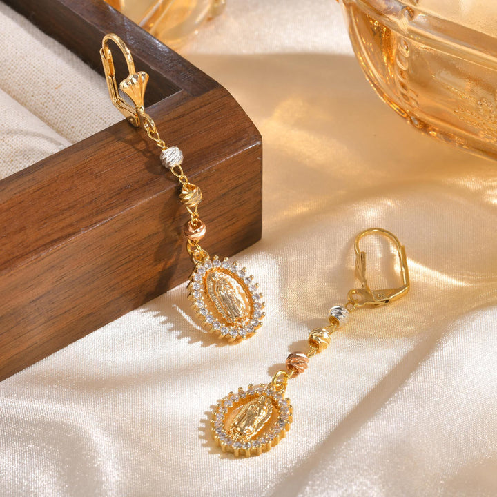 Christianartworkshop Engraved Our Lady Portrait Drop Earrings: Symbol Of Calm Everlasting Peace - Our Lady - image 0