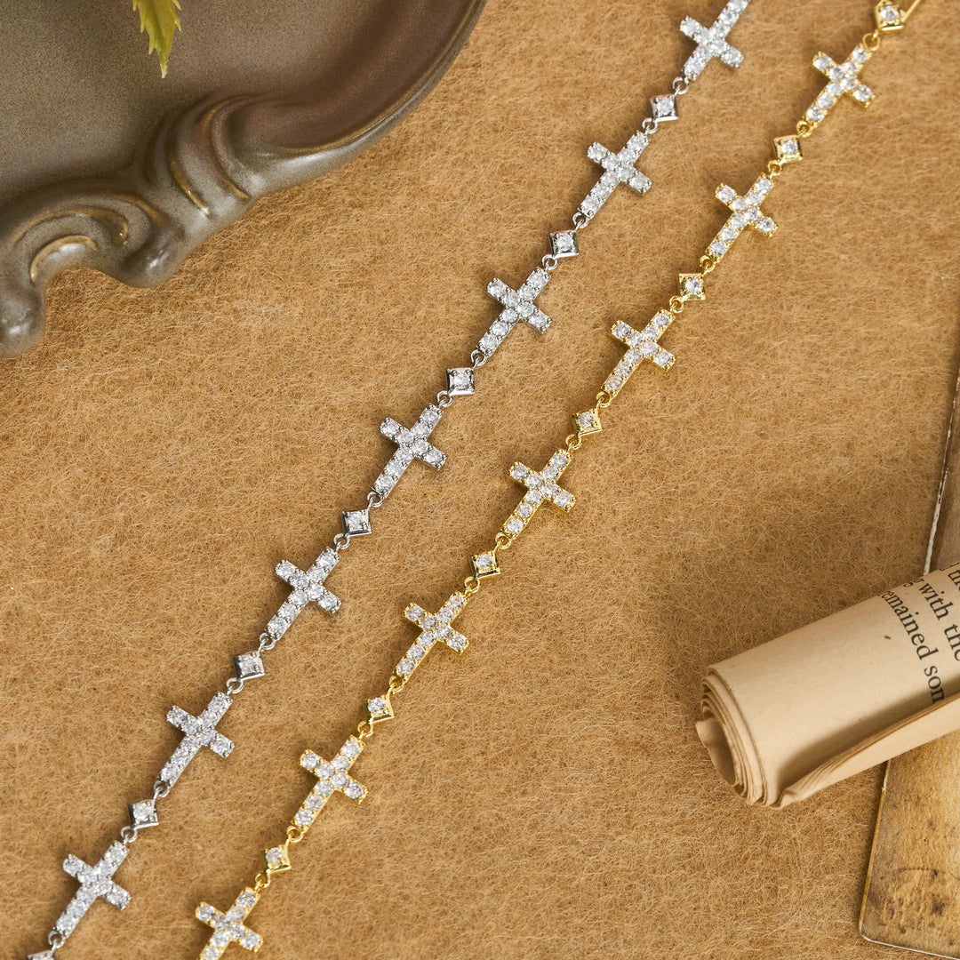 Christianartworkshop Sequential Crystal Cross Chain Bracelet: Token Of Unbroken Divine Shelter - image 0