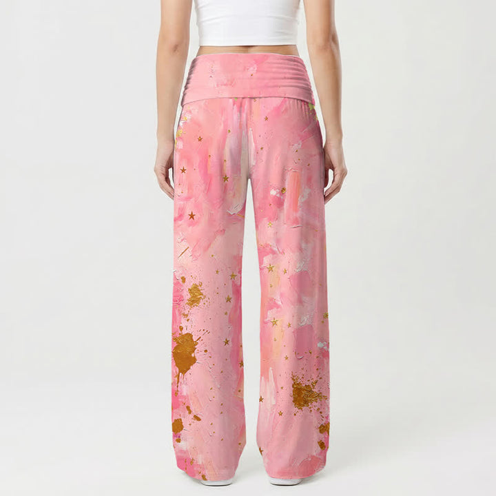 Christianartworkshop Pink Moon Halo Foldover Waist Women's Wide Leg Pants - image 1