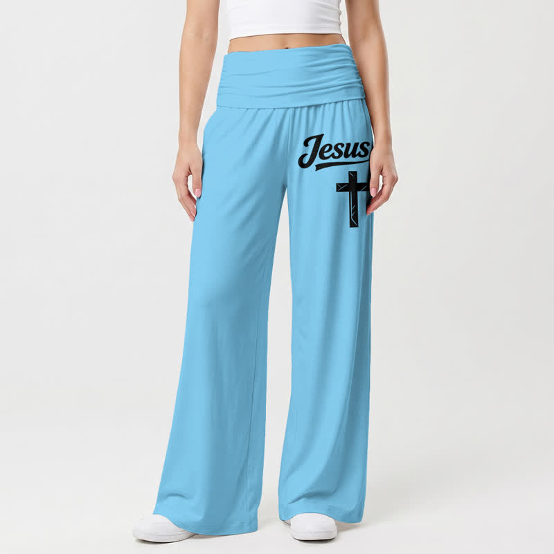 Christianartworkshop Jesus Cross Soft Drape High Waist Women's Wide Leg Pants - image 14