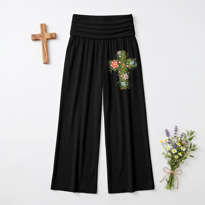 Christianartworkshop Floral Cross Foldover Waist Women's Wide Leg Pants - image 8