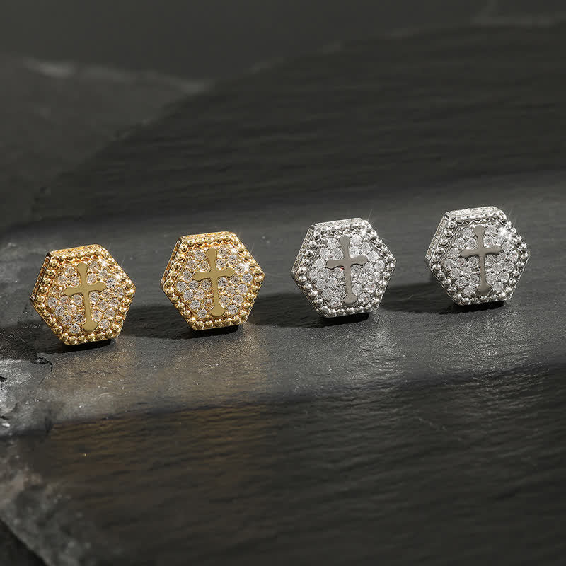 Christianartworkshop Minimal Sacred Hexagon Cross Stud Earrings: Sign Of Soft Timeless Sacred Solace - image 4