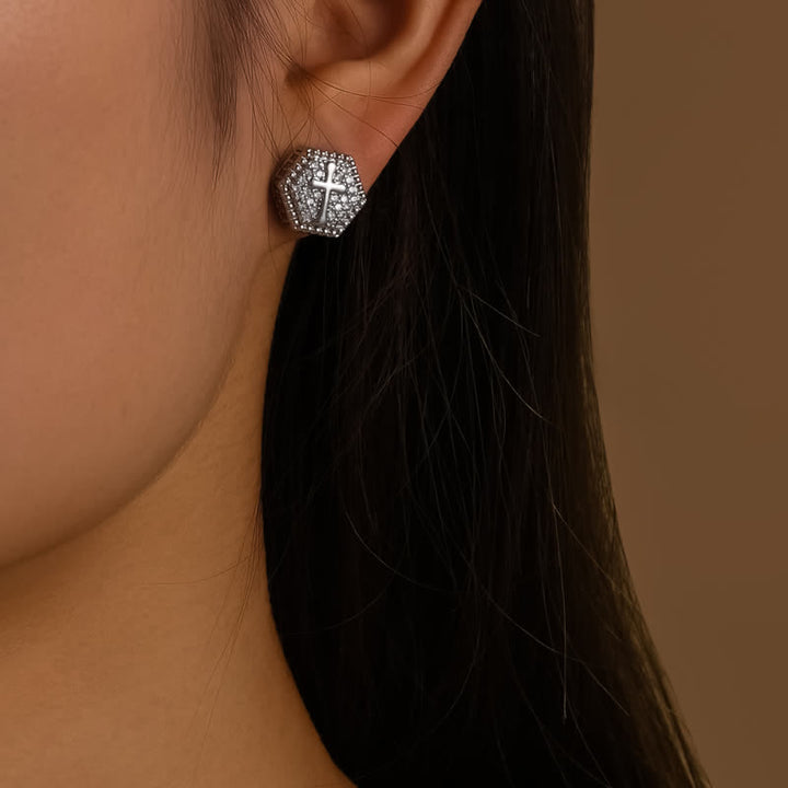 Christianartworkshop Minimal Sacred Hexagon Cross Stud Earrings: Sign Of Soft Timeless Sacred Solace - image 1