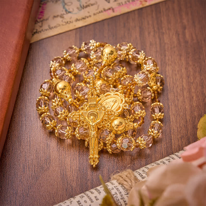 Christianartworkshop Amber Taupe Faceted Our Lady Rosary With Carved Crucifix: Keepsake for Sacred Milestone Ceremonies - image 2