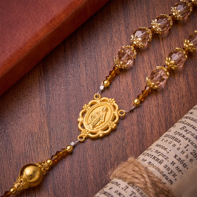 Christianartworkshop Amber Taupe Faceted Our Lady Rosary With Carved Crucifix: Keepsake for Sacred Milestone Ceremonies - image 7