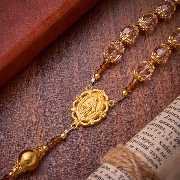 Christianartworkshop Amber Taupe Faceted Our Lady Rosary With Carved Crucifix: Keepsake for Sacred Milestone Ceremonies - image 7