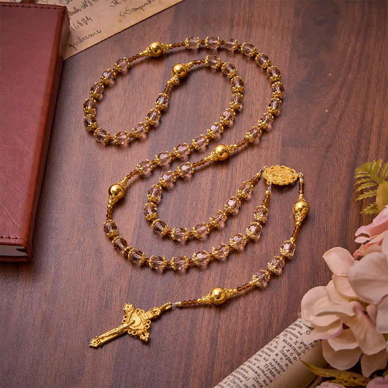 Christianartworkshop Amber Taupe Faceted Our Lady Rosary With Carved Crucifix: Keepsake for Sacred Milestone Ceremonies - image 3
