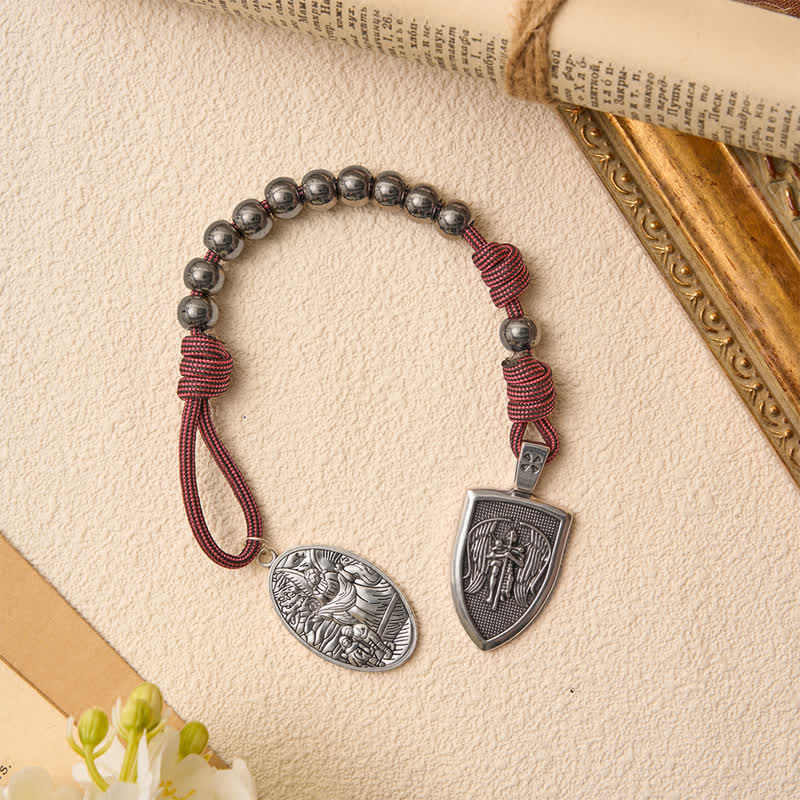 Christianartworkshop Burgundy Paracord St.Michael Archangel Pocket Rosary: Emblem of Brave Heavenly Grace - image 4