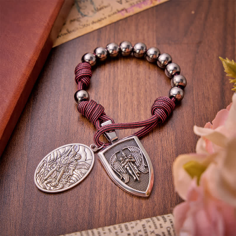 Christianartworkshop Burgundy Paracord St.Michael Archangel Pocket Rosary: Emblem of Brave Heavenly Grace - St.Michael Wine Paracord Rosary - image 0