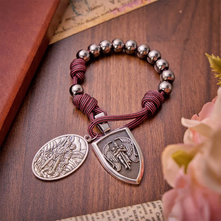 Christianartworkshop Burgundy Paracord St.Michael Archangel Pocket Rosary: Emblem of Brave Heavenly Grace - St.Michael Wine Paracord Rosary - image 0