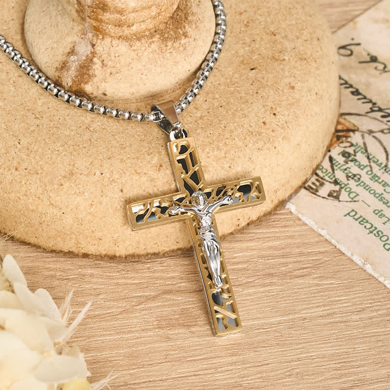 Christianartworkshop Openwork Corpus Crucifix Pendant Necklace: Token Of Abiding Divine Mercy - Golden - image 3