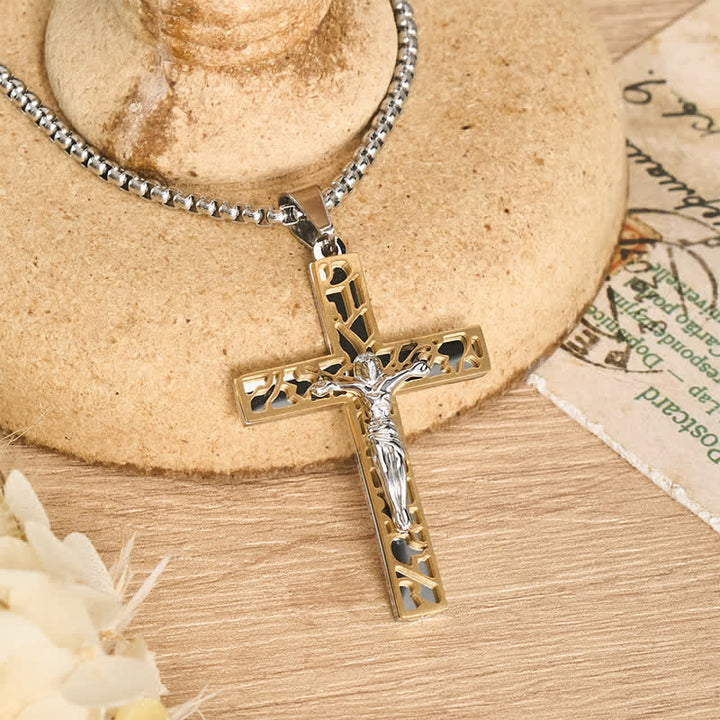Christianartworkshop Openwork Corpus Crucifix Pendant Necklace: Token Of Abiding Divine Mercy - Golden - image 3