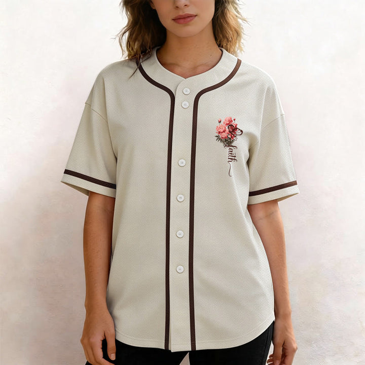 Christianartworkshop "Perhaps You Were Created For Such A Time As This" Esther 4:14 Peony Faith Print Button-Up Baseball Jersey - image 18