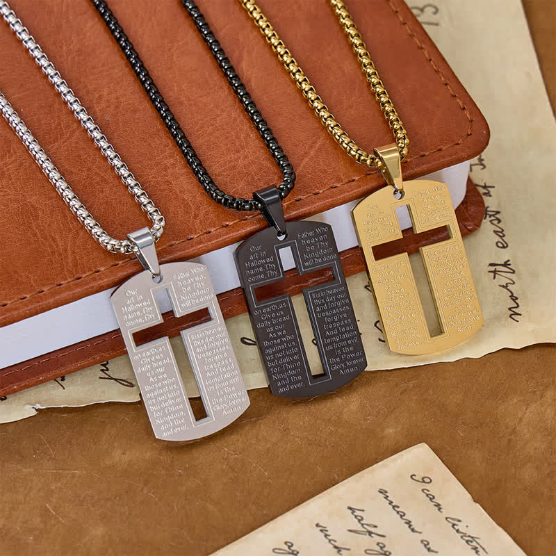 Christianartworkshop Hollow Cutout Cross Scripture Dog Tag Necklace: Token of Divine Shelter - image 1