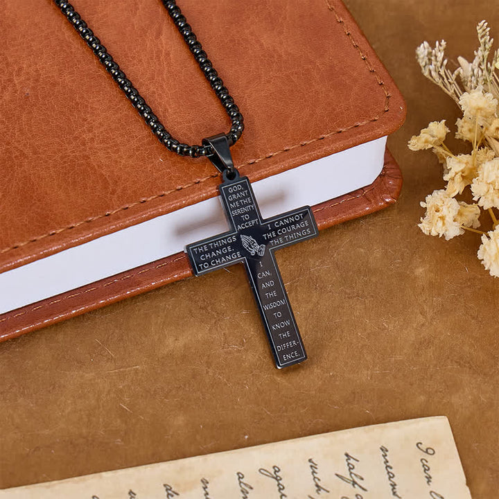 Christianartworkshop Engraved Praying Hands Serenity Prayer Cross Necklace: Token of Divine Shelter - Black - image 4