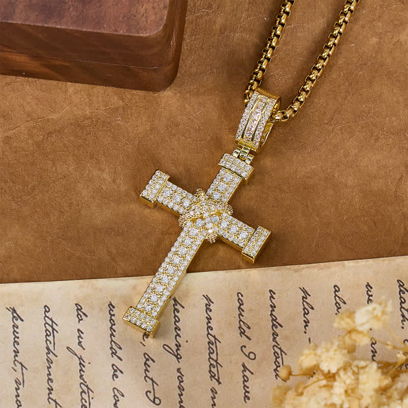 Christianartworkshop Sparkling Full Stone Copper Cross Necklace: Sign of Heavenly Blessings - image 4