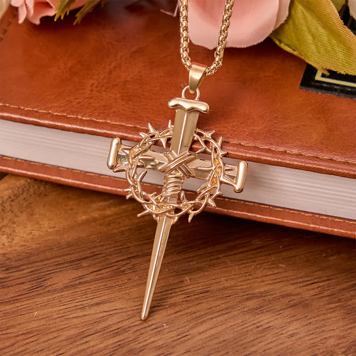 Christianartworkshop Sacred Crown of Thorns Nail Cross Alloy Necklace: Symbol of Calm Abiding Peace - Golden - image 4