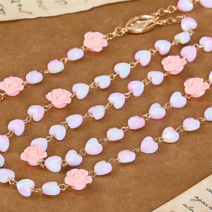 Christianartworkshop Soft Rose & Heart Bead Our Lady Rosary: Token of Divine Shelter - image 2