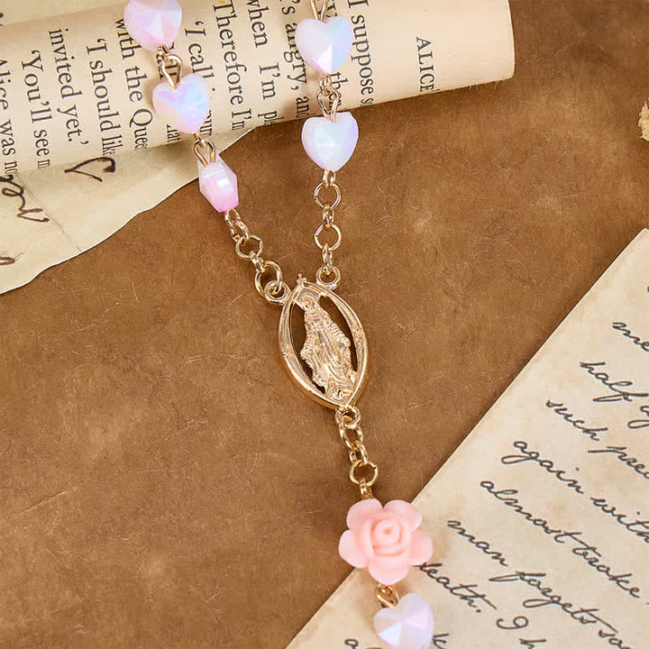 Christianartworkshop Soft Rose & Heart Bead Our Lady Rosary: Token of Divine Shelter - image 3