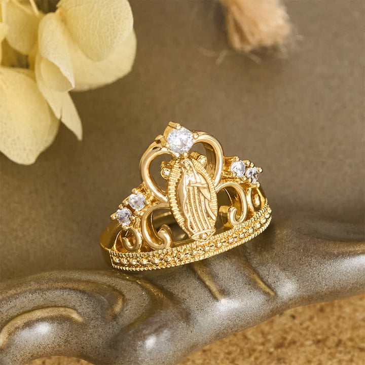 Christianartworkshop Jeweled Open Crown Our Lady Copper Ring: Token of Divine Shelter - Our Lady(Suitable for US Sizes 6-9) - image 0