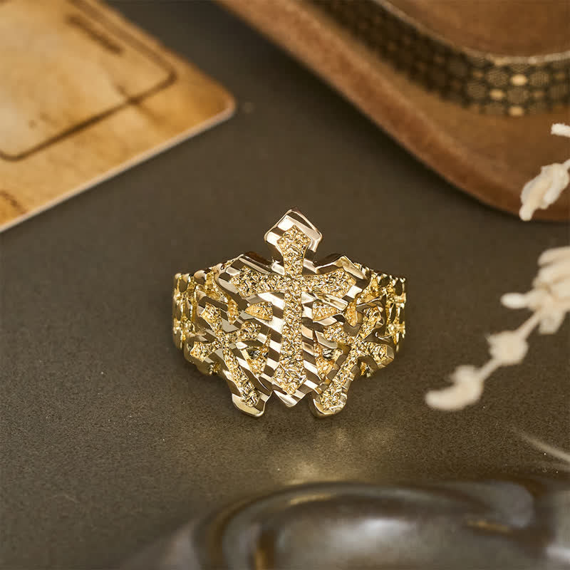 Christianartworkshop Rugged Grain Cross Stainless Steel Ring: Sign of Heavenly Blessings - image 4