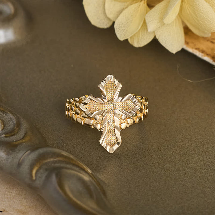 Christianartworkshop Raised Hammered Cross Stainless Steel Ring: Token of Divine Shelter - image 3