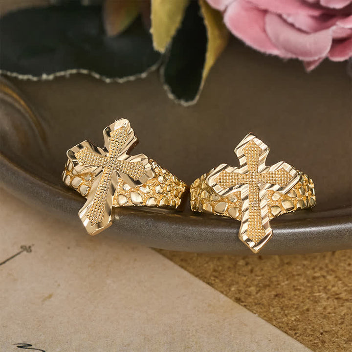 Christianartworkshop Raised Hammered Cross Stainless Steel Ring: Token of Divine Shelter - image 2