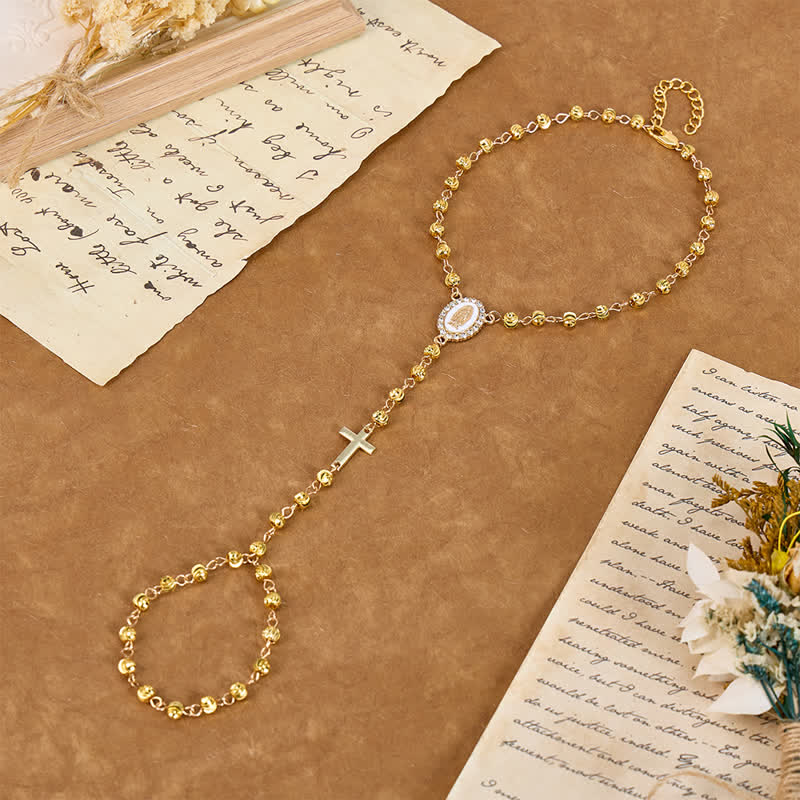 Christianartworkshop Sacred Our Lady Medallion Beaded Chain: Symbol of Calm Abiding Peace - Golden - image 6
