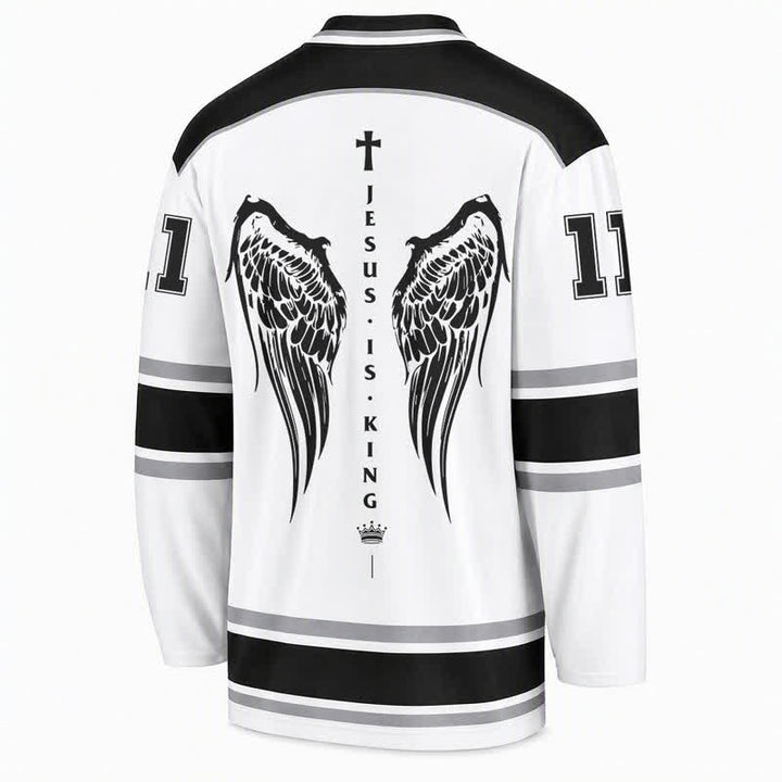 Christianartworkshop Jesus Is King Monochrome Streetwear Hockey Jersey - image 2