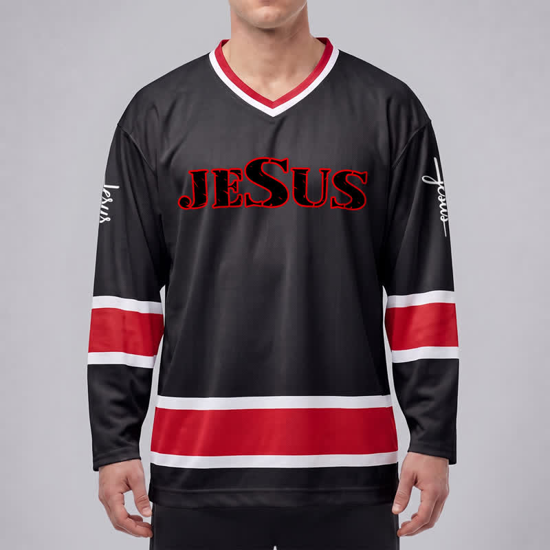 Christianartworkshop Jesus Cross Statement Black Hockey Jersey - image 3